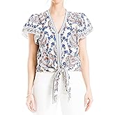 Max Studio Women's Flutter Sleeve V-Neck Waist Tie Blouse