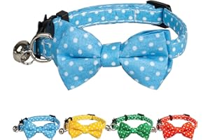 Gyapet Cat Collar Light Blue with Bowtie Bell Safety Breakaway Kitten 7-11in Dot Colorful Adjustable Dot-Light Blue