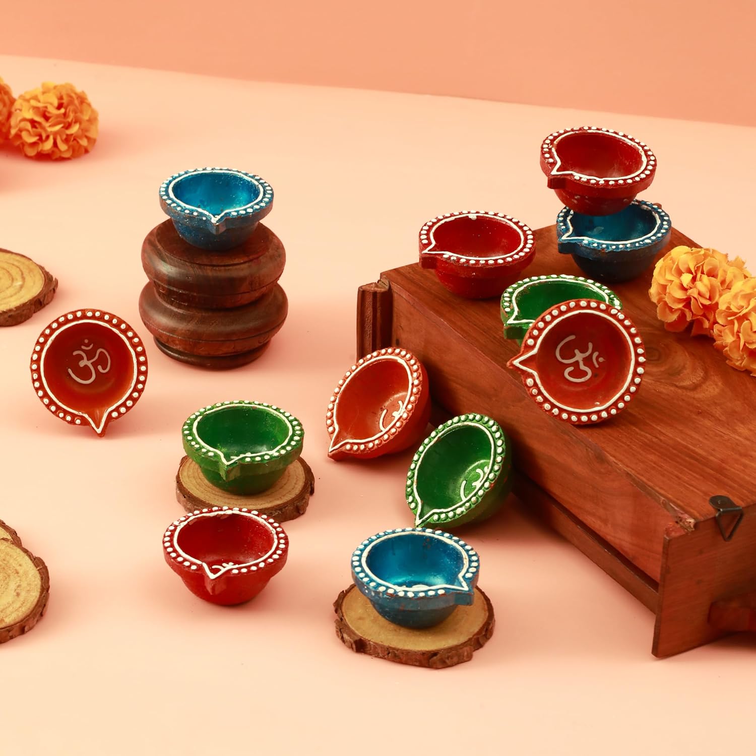 Oil Lamps & Accessories - TIED RIBBONS 12 pcs Handmade Clay Diya for Diwali | Traditional Homemade Diyas Tealight | Indian Oil Lamp | Diwali Decorations for Home | Terracotta Diyas | Diwali Gifts