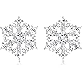 Milacolato Snowflake Earrings 925 Sterling Silver Snowflake Stud Earrings 18K White Gold Plated Clear Cubic Zirconia Christmas Earrings Winter Holiday Party Christmas Thanksgiving Jewelry Gifts for