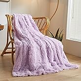 XeGe Luxury Faux Fur Throw, Light Purple Soft 50x60 Fluffy Blanket, Shaggy Plush Decorative Couch Throw, Cute Furry Fuzzy Office Lap Blanket for Bedroom Living Room Lavender