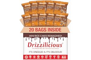 Drizzilicious Mini Rice Cakes S'mores - Rice Crisps, Healthy Snack for Adults and Kids, Flavored Rice Cakes, Vegan, Gluten Free, Allergen Free, Only 90 Calories Per Bag - 0.74 oz (Pack of 20)
