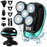 Head Shavers for Bald Men, 5D Electric Razor Dolodomy 5 in 1 Waterproof Display Mens Shaver for Wet Dry Electric Skull Shavers with LED Lights Nose Hair Sideburns Trimmer and Face Cleaning Brush