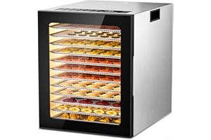 PSIIDAN Food Dehydrator for Jerky, Fruit, Meat, Herb, Beef, Mushroom, 12 Trays Large Dryer Machine, Commercial Stainless Steel Dehydrators, 48H Timer and Temperature Control, 850W, ETL Approved