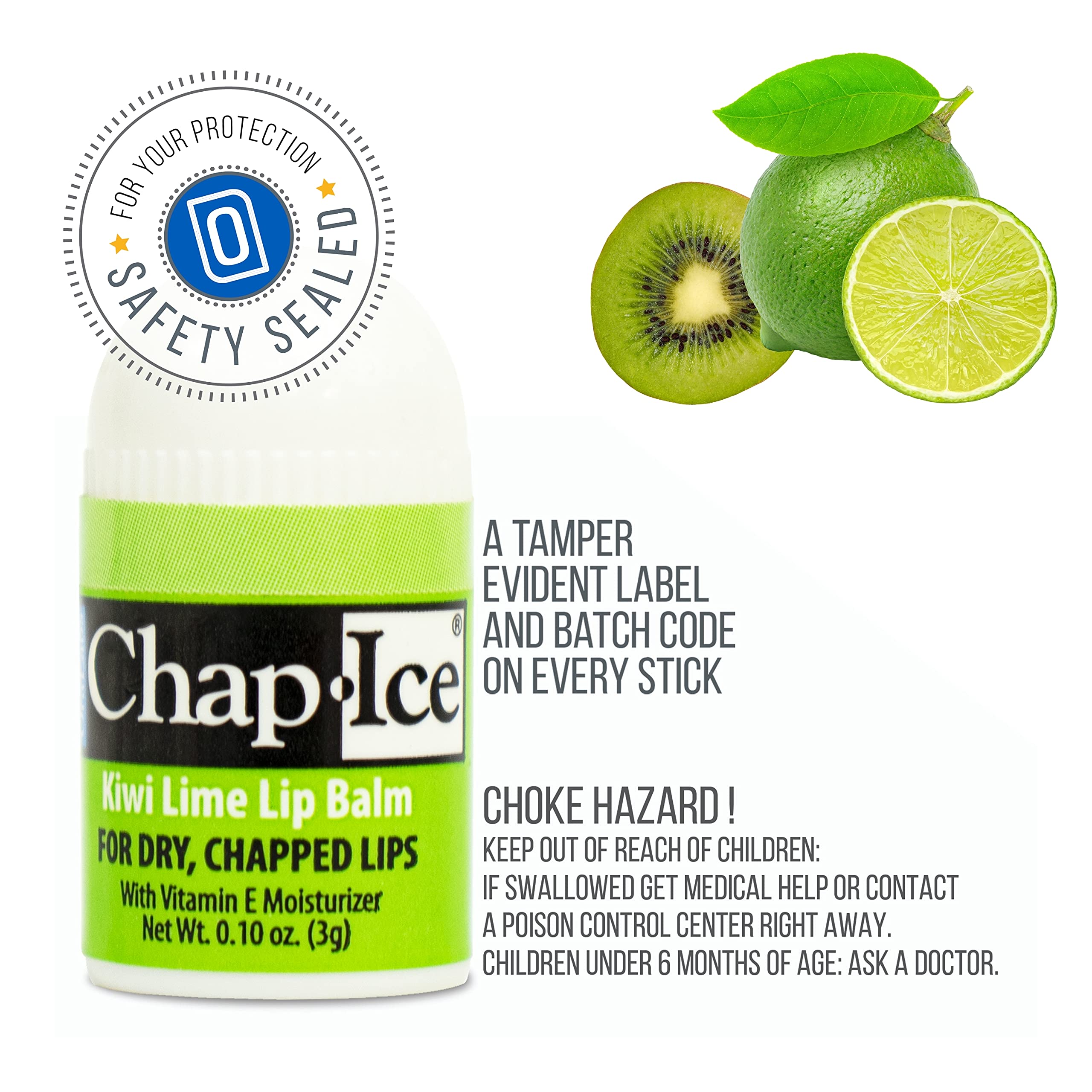 CHAP-ICE 12-Count Mini Kiwi Lime Lip Balms Fortified with Vitamin E for Dry, Cracked Lips | Made in USA | 0.10oz/3g Each