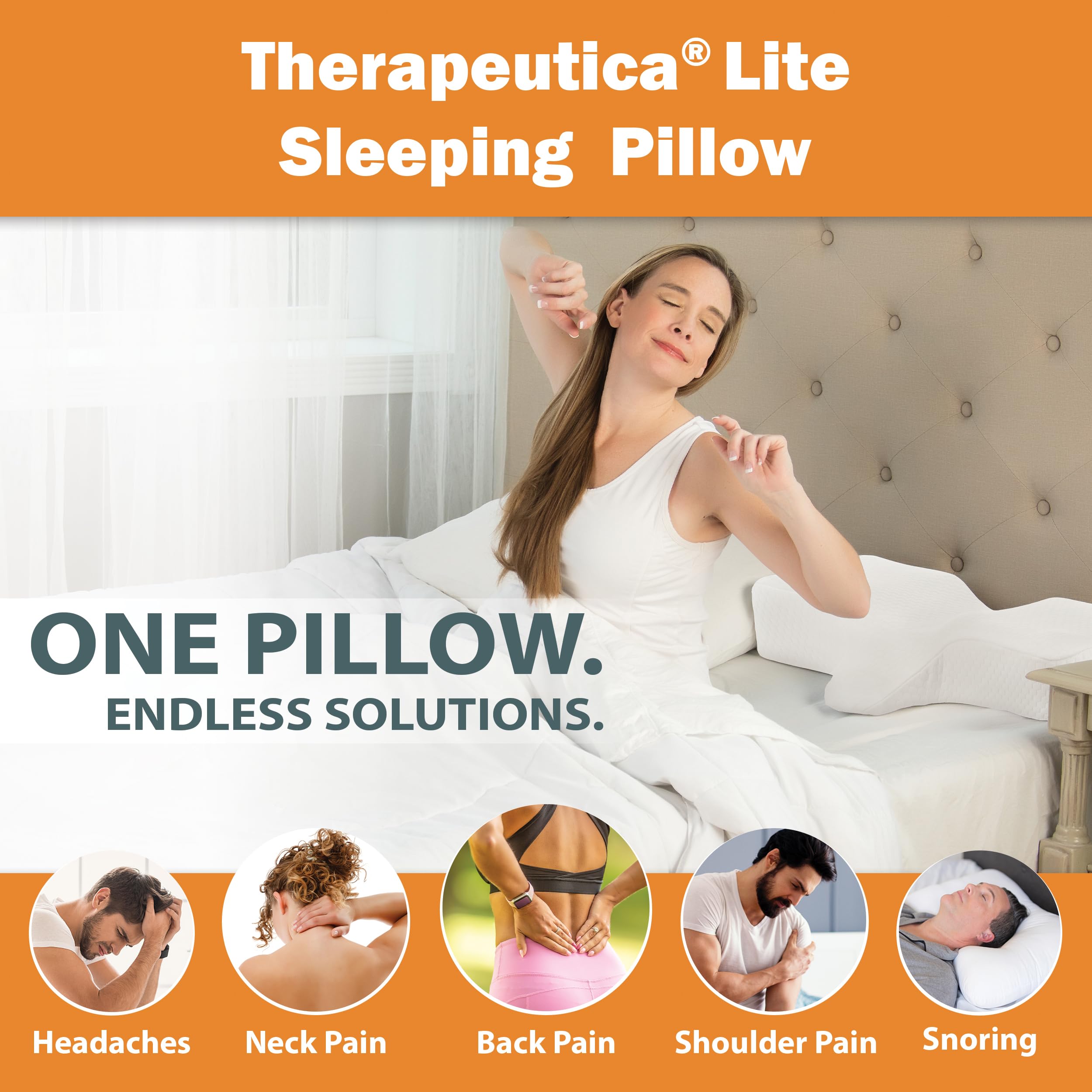 Therapeutica Lite Cervical Orthopedic Foam Sleeping Pillow; for Neck, Shoulder, and Back Pain Relief; Helps Spinal Alignment; Back and Side Sleeping, Medium Firm - Large