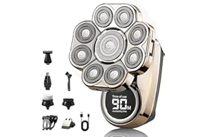 JAXIUK 2025 New Bawldy 9.0 Shaver, Bawldy Pro Head Shaver, 9D Floating Blade Heads, Intelligent LED Display IPX7 Waterproof Wet Dry Shaving, Rechargeable Cordless Razor (1 Set Silver)