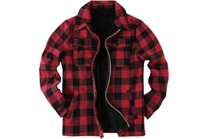 RUNCATI Mens Fleece Jacket Sherpa Lined Zip Up Buffalo Plaid Flannel Coat Casual Long Sleeve Warm Fall Winter Outwear