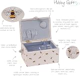 Hobby Gift Sewing Box Wood Fabric Embroidered Bee Medium view 3