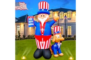 SEASONBLOW 7 Ft 4th of July Inflatables Outdoor Decorations, Uncle Sam with Dog Decoration Build-in LED Lights Blow Up Patriotic Independence Day for Home Yard Lawn Memorial Day Decor