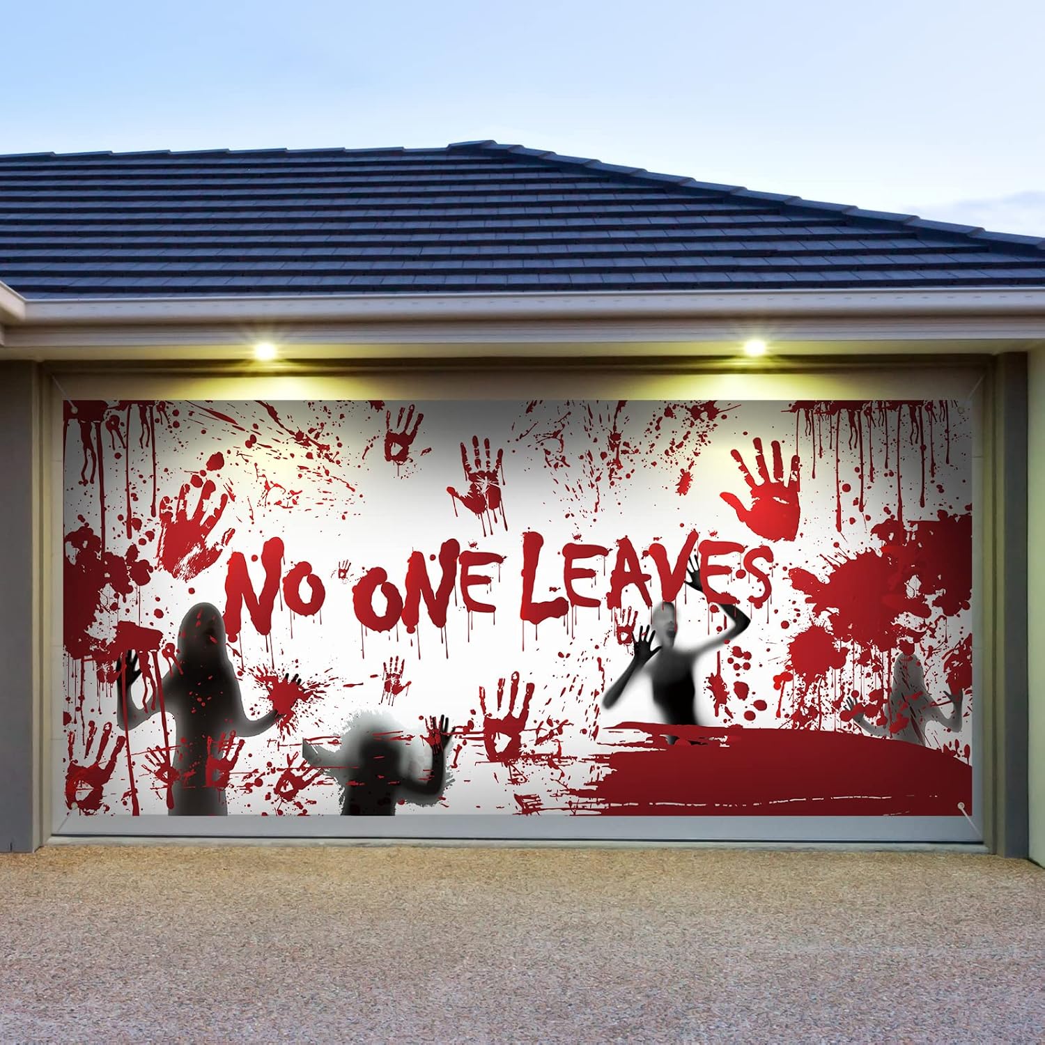 Garage Door Decorations - Halloween Garage Door Banner Cover with Grommets Halloween Decorations Set Bloody Backdrop Footprints Handprints Ghost Horror Birthday Decorations Halloween Party Decorations, 6 x 13ft (Horror Style)