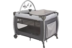 Safety 1st Amherst Baby Playard – 3-in-1 Travel-Ready Playard, Bassinet & Changer with Storage, Toy Bar – for Newborn to Todd