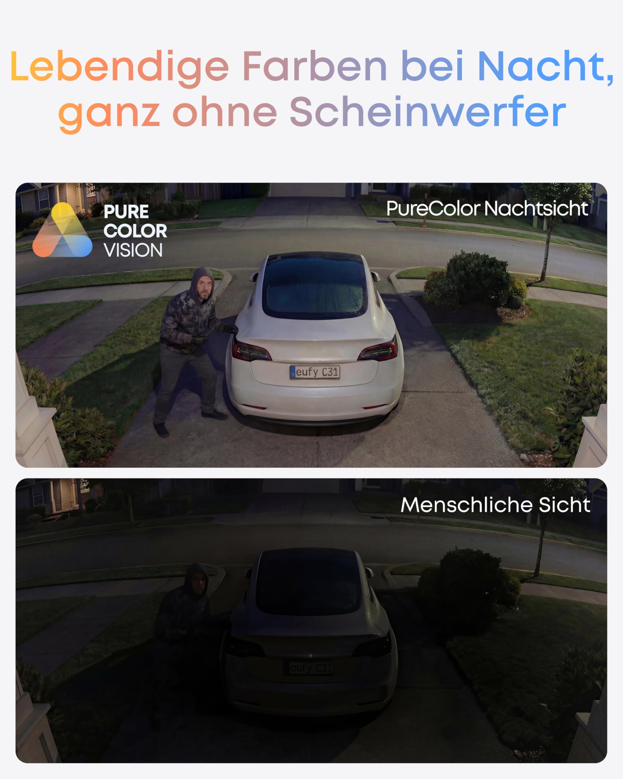 eufy Überwachungskamera C31 kabelgebunden, Außen & Innen, 360°-Sicht mit Schwenken/Neigen, Farbnachtsicht, KI-Erkennung Mensch/KFZ/Tier/Weinen, Dual-Antenne, lokaler Speicher, ohne ABO, 24/7-Videos 4