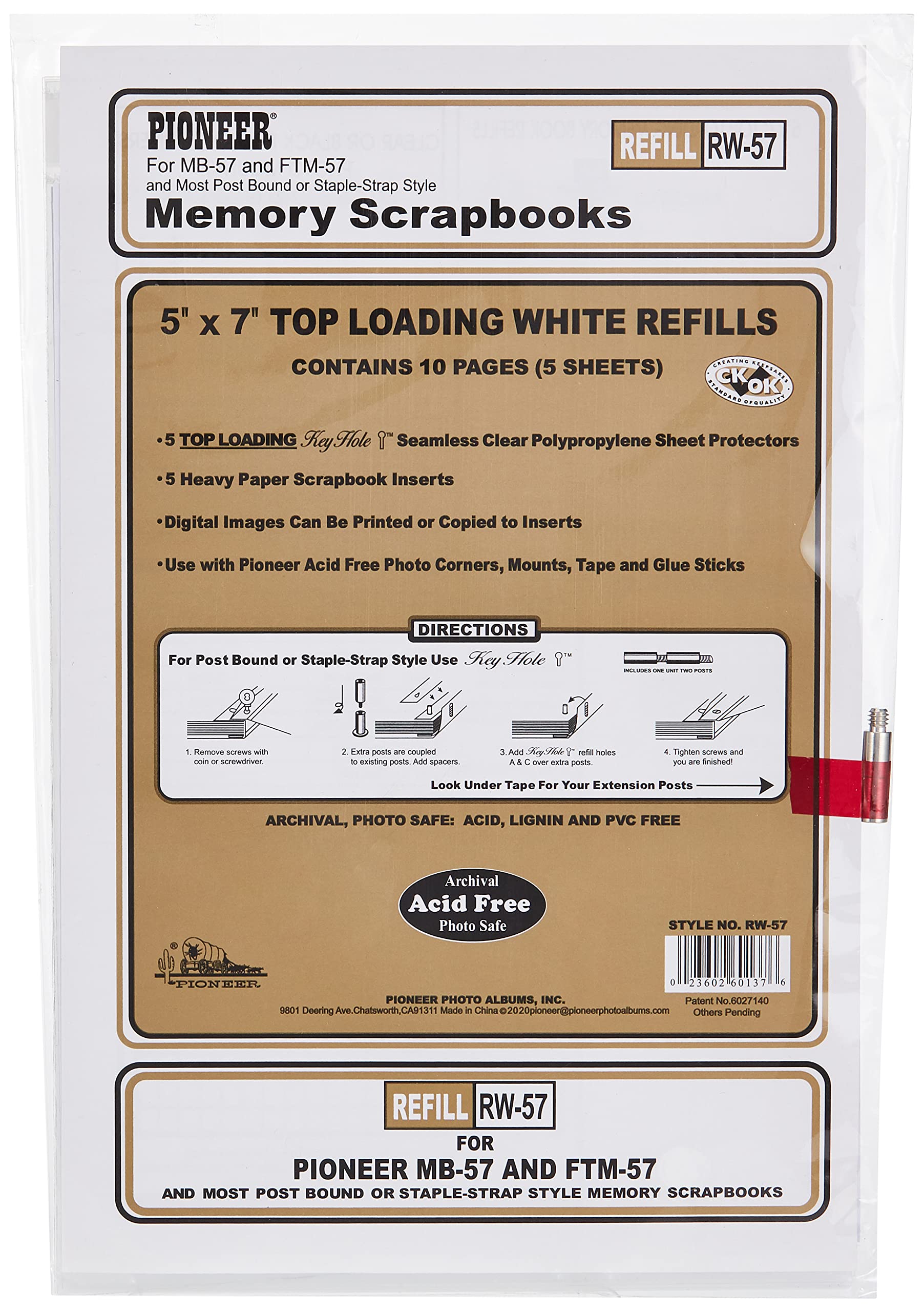 Pioneer Photo Albums Scrapbook Pages, Polypropylene (PP), White, 5"x7"