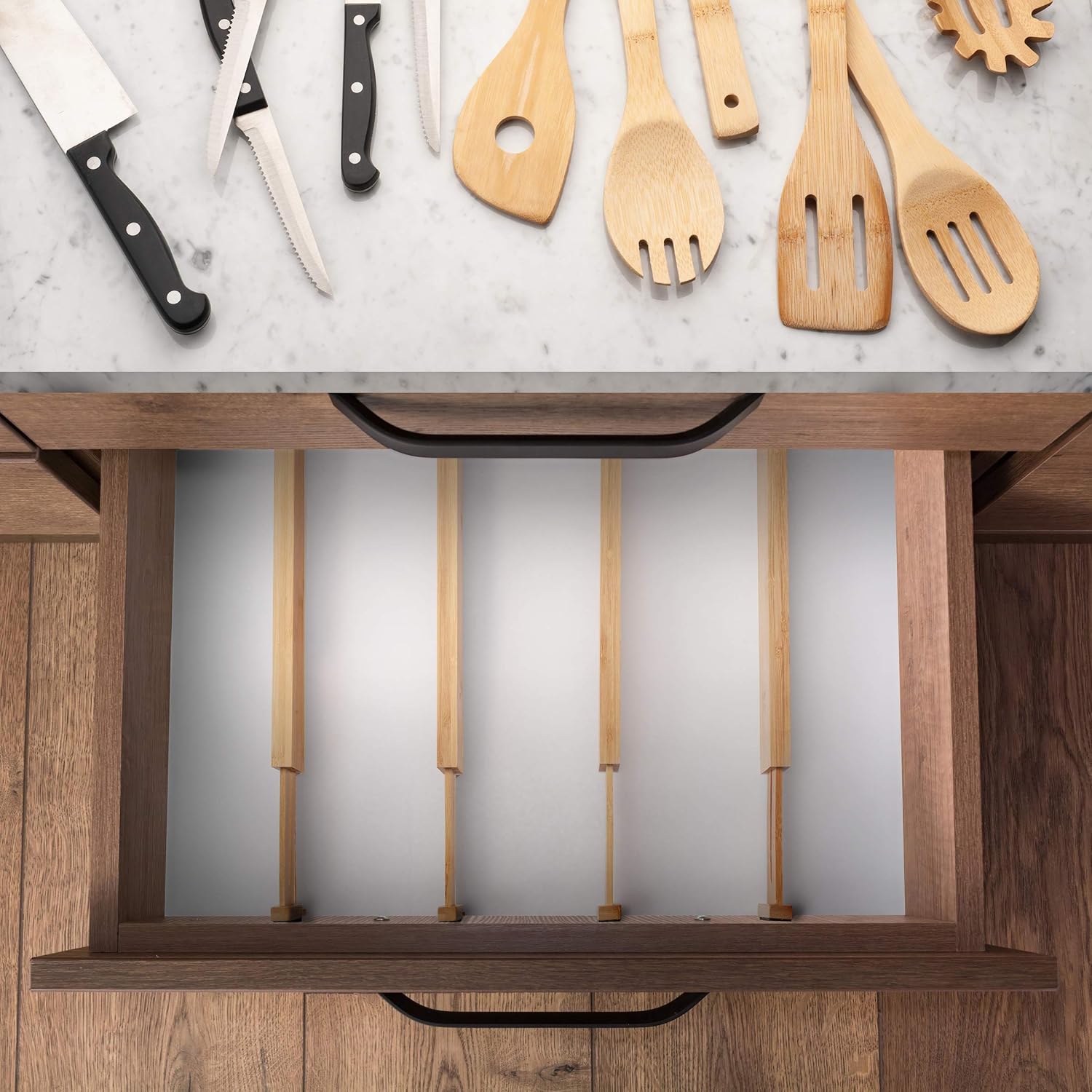 Bamboo Drawer Dividers, Adjustable & Expandable Kitchen Drawer Organizer, Ideal for Silverware Drawer Organizer, Dresser Drawer Organizer or Bedroom and Bathroom Drawer Organizer: Home Improvement