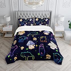 XYNHML Mushroom Kawaii Cat Comforter Set Full Size