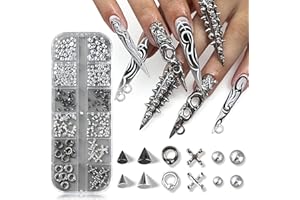 Furtherpretty Goth Nail Charms, 3D Triangle & Spike Gothic Punk Nail Charms, Black Rivet Studs Beads, Silver Alloy Piercing Grunge Y2K Nail Art Decorations, Manicure Accessories for DIY Salon Nails