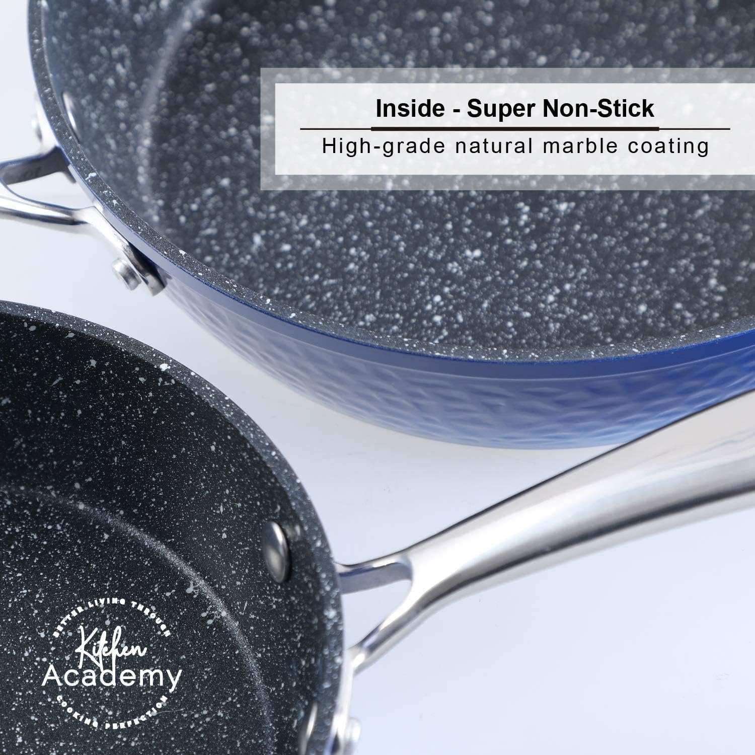 Kitchen Academy 15 Piece Cookware Set Nonstick Granite Coated Pots and