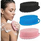 Silicone Body Scrubber Exfoliating 3 Pack, Shower Scrubber for Body,Loofah Alternative for Women Men, 2 in 1 Bath and Shampoo Brush with Handle,Body Exfoliator Tool for Skin, Back,Showering