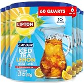 Lipton Zero Sugar Lemon Iced Tea Mix, Makes 60 Quarts, 6-Pack | Zero Sugar Instant Tea Powder Makes 60 Quarts (10 Qt. 6-Pack) Black Tea with Lemon Flavor.