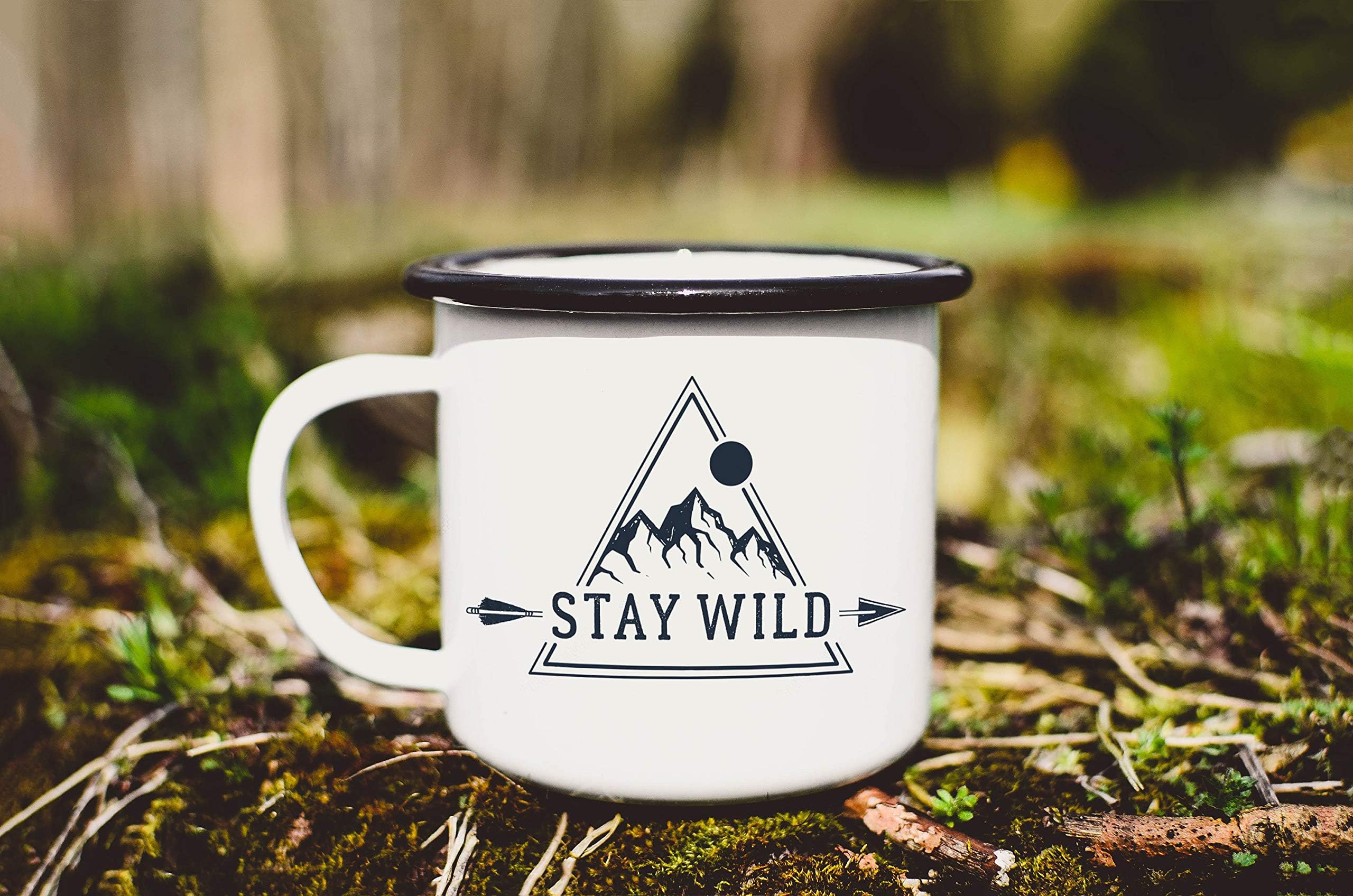 Enamel Camping Mug Stay Wild Mountain Print Enamel Mug Travel Mug Campfire Mug Enamelware Coffee Mug Vanlife Wanderlust Boss Gift