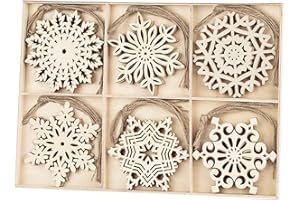 30pcs Wooden Snowflakes Ornaments, Binswloo 4 inch Christmas Ornaments Snowflakes Shaped Embellishments for Rustic Christmas Decoration DIY Crafts, with Storage Tray