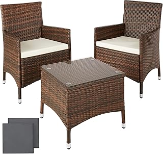 TecTake Aluminium Poly Rattan Gartenmöbel Gartengarnitur Gartenset Sitzgruppe schwarz mit Sitzkissen und 2 Bezüge, Edelstahlschrauben - Diverse Farben - (Schwarz-Braun | Nr. 401471)