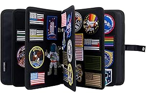 HUHYNN Patch Display Holder, Flip-Page Patch Booklet Organizer for Hook & Loop Patch Collections, 3-Ring Patch Display Binder with 5 Patch Holder Panels(Bag Only) (Black)