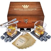 Royal Reserve Whiskey Stones Gift Set Artisan Crafted Chilling Rocks Scotch Bourbon Glasses and Slate Table Coasters…