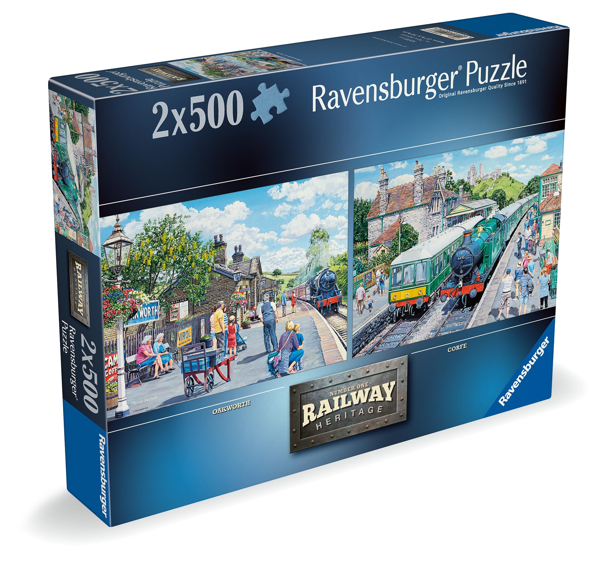 Ravensburger Railway Heritage No.1 Corfe Station & Oakworth Station 2x 500 Piece Jigsaw Puzzle for Adults and Kids Age 10 Years Up