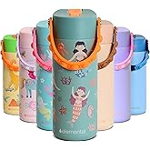 Elemental Insulated Kids Water Bottle, Stainless Steel Water Bottle with Straw Lid & Pop-It Handle, Leak-Proof Water Bottles for School, Boys or Girls, Travelling and Sports, 18oz - Mermaid Sisters