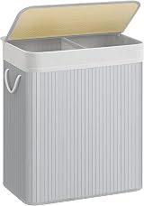 SONGMICS Bamboo Laundry Basket with Lid 2 Sorting Compartments 100L Grey