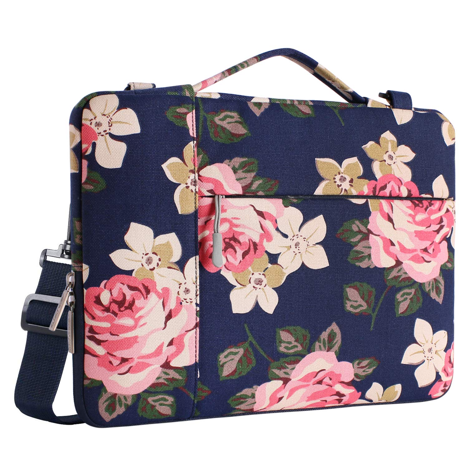 MOSISO Canvas Rose Multifunctional Laptop Shoulder Messenger Bag Case