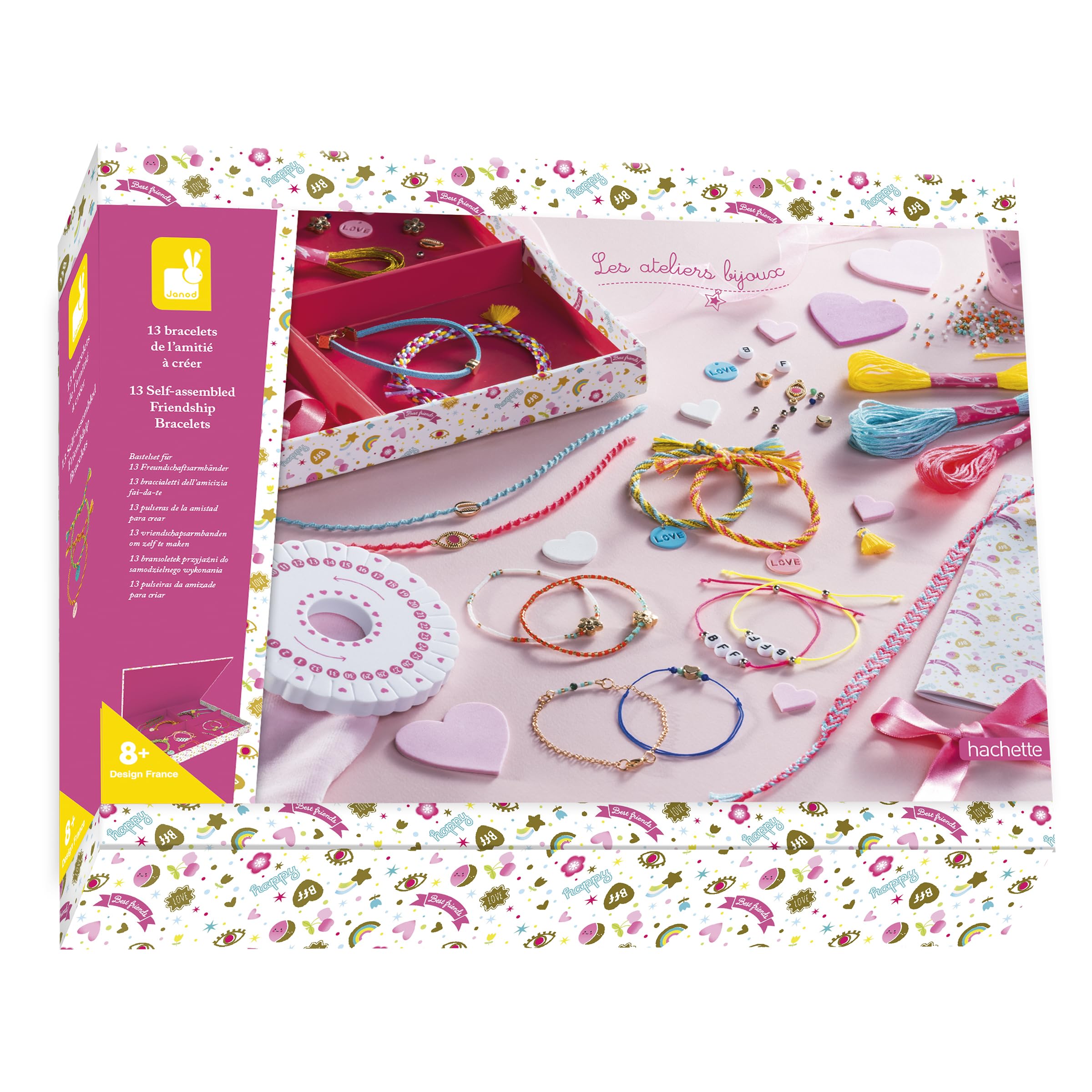 Janod - Set of 13 Friendship Bracelets to Create - Les Ateliers Bijoux - Kid's Creative Leisure Kit - Teaches Fine Motor Skills and Creativity - Ages 8 and up - J07939