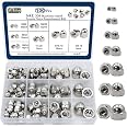 Vifmy 304 Stainless Steel Acorn Nuts Assortment Kit(100PCS), 6#32 8#32 10#24 10#32 1/4"-20 5/16"-18 3/8"-16 SAE Hex Acorn Cap