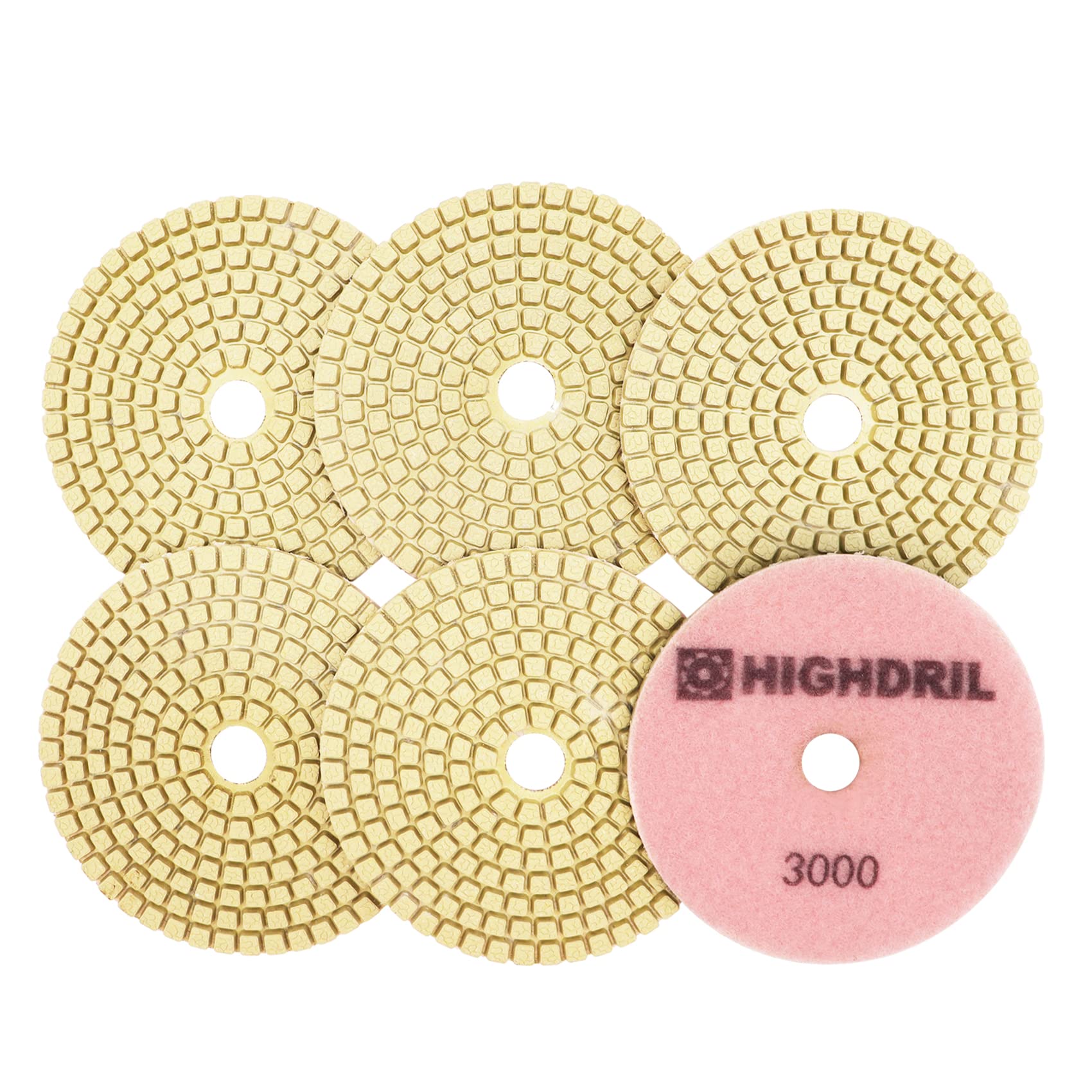 Wet Diamond Polishing Pads,HIGHDRIL 6pcs 100MM #3000,for Granite Marble Sanding used on Grinder or Polisher
