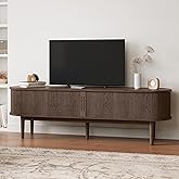LINSY HOME 70" Fluted TV Stand for TVs up to 80 Inch, Mid Century Modern Entertainment Center with Storage Cabinet and Sliding Doors, Farmhouse Wood Media TV Console for Living Room, Bedroom, Walnut