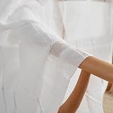 Home Brilliant Semi Sheer White Striped Voile Curtains 54x63 Set of 2 view 6