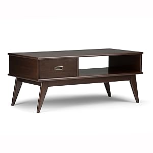Simpli Home 3AXCDRP-01 Draper Solid Hardwood 48 inch Wide Rectangle Mid Century Modern Coffee Table in Medium Auburn Brown