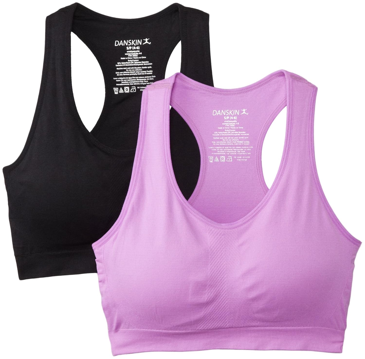 Danskin Womens TwoPack Seamless Sports Bra White/Blue Fish Danskin