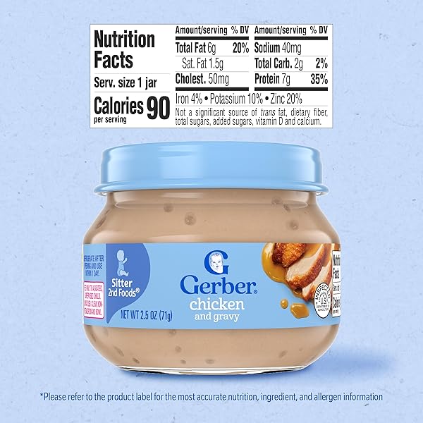GERBER STAGE 2, CHICKEN AND GRAVY JAR, BABY FOOD, MEALTIME POULTRY PUREE, 10-PACK