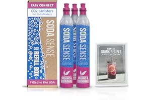 Soda Sense 60L Easy Connect CO2 3 Pack Canister Refill & Recipe Book Bundle, Compatible w/SodaStream Quick Connect Soda Makers Only [ART, TERRA & DUO]