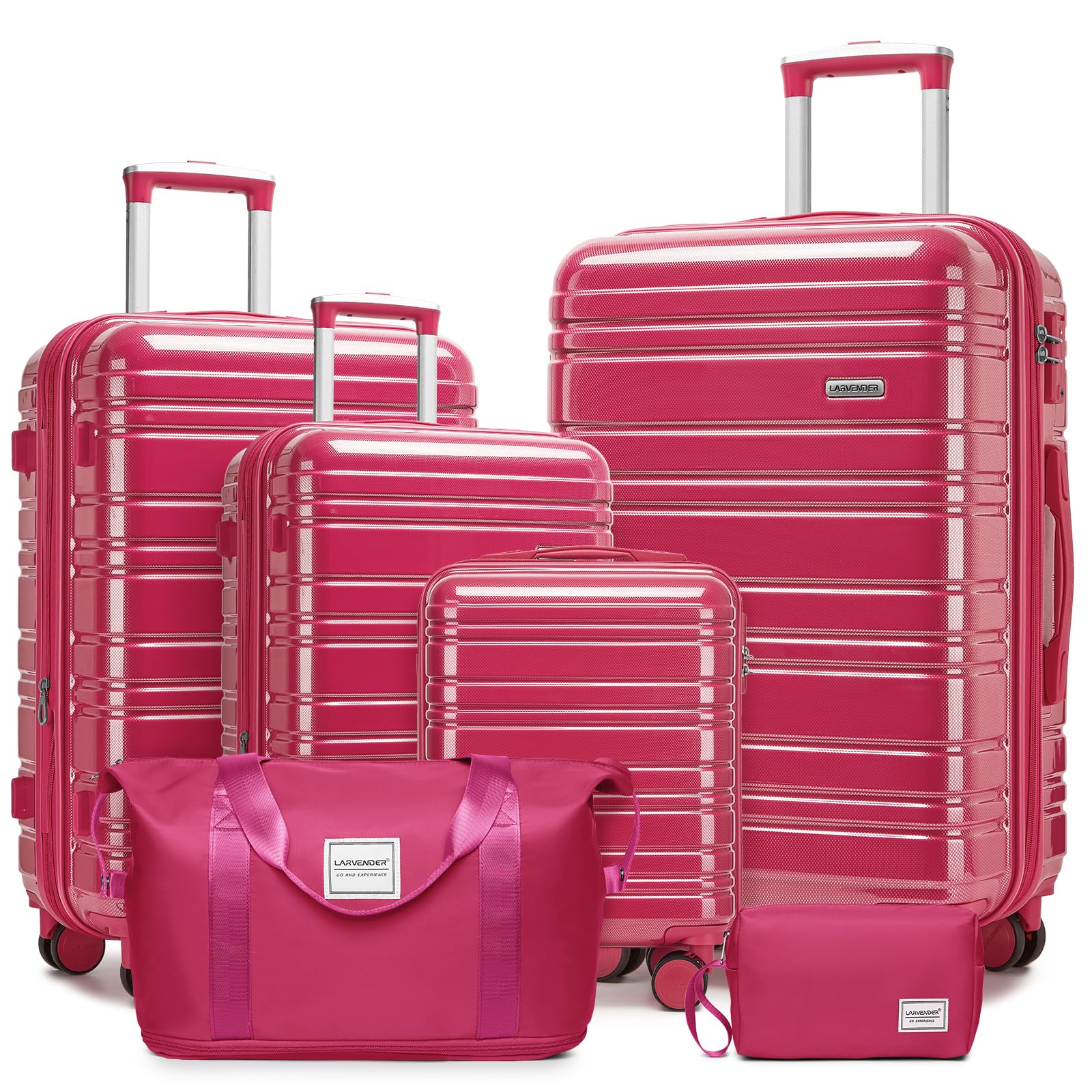 LARVENDER Luggage Sets 6 Piece Hardside Expandable Suitcase with Wheels TSA Lock, PC+ABS Hardshell Lightweight Travel Luggage Sets for Women, Glossy Verry Berry, 6 Piece Set Image