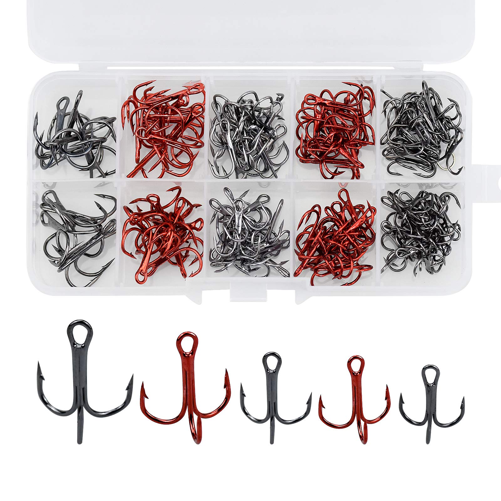 130Pcs Treble Fishing Hooks Kit High Carbon Steel Super Sharp Solid Triple Barbed Fish Hook Pike Hook Small Round Bend Lure Spoon Fishhook for Saltwater Freshwater - Size: 4 6 8 10