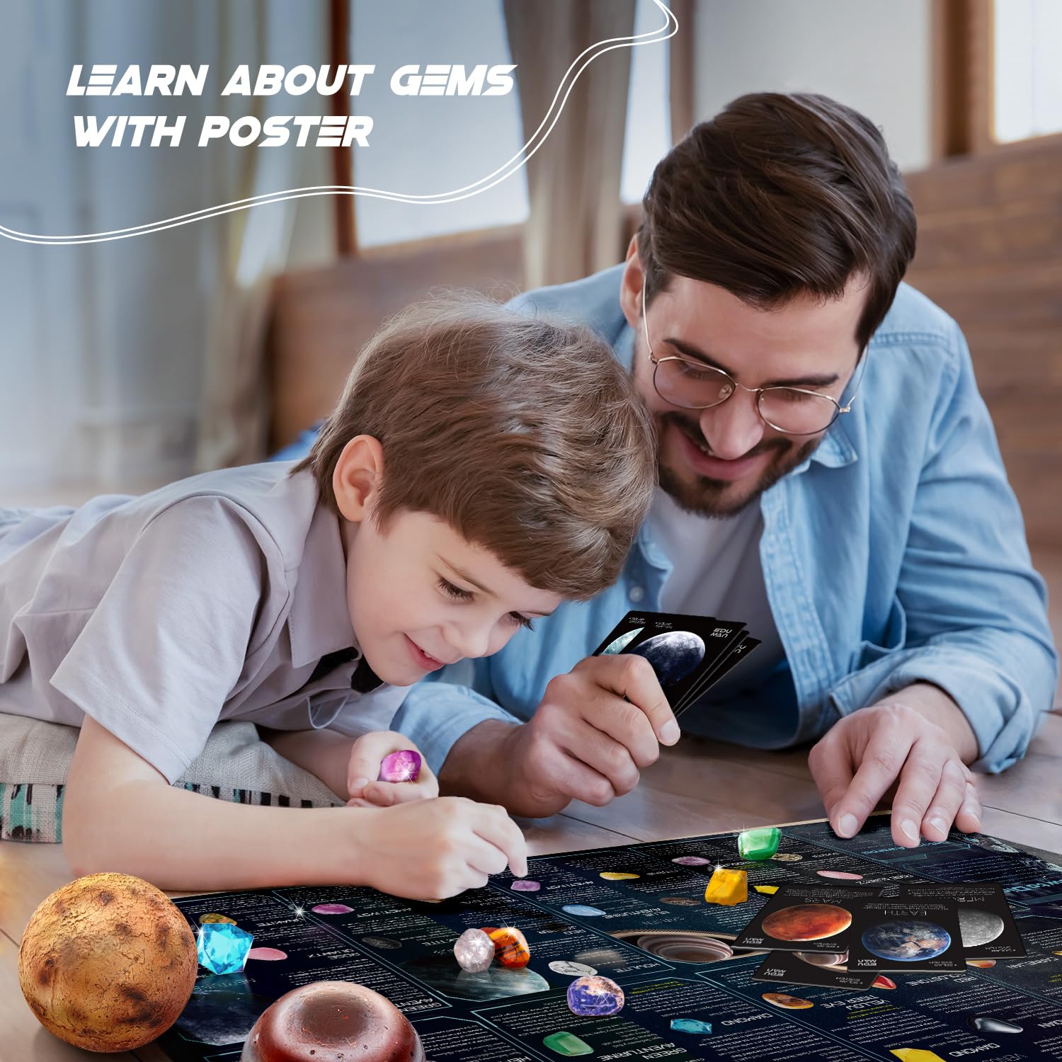 EDUMAN Gemstone Dig Kit - Dig It Up 40 Real Gems & Crystals with Mining Kit Tools, Solar System Eight Planets Toys for Kids Age 6+, STEM Science Educational Toys, Space Toys Ideal Gift for Boys Girls