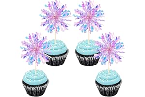 ZHUOWEISM 30 PCS Foil Firework Cupcake Toppers Sparkle Tinsel Cupcake Picks Happy Birthday Cake Toppers Drink Stirrers Cocktail Food Fruit Toothpicks for Baby Shower Birthday Party Decorations Supplies Purple