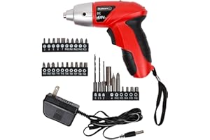 25-Piece Electric Screwdriver Set - Cordless Drill with LED Work Light, Automatic Spindle Lock, and Screw Driver Bits by Stalwart (Red)