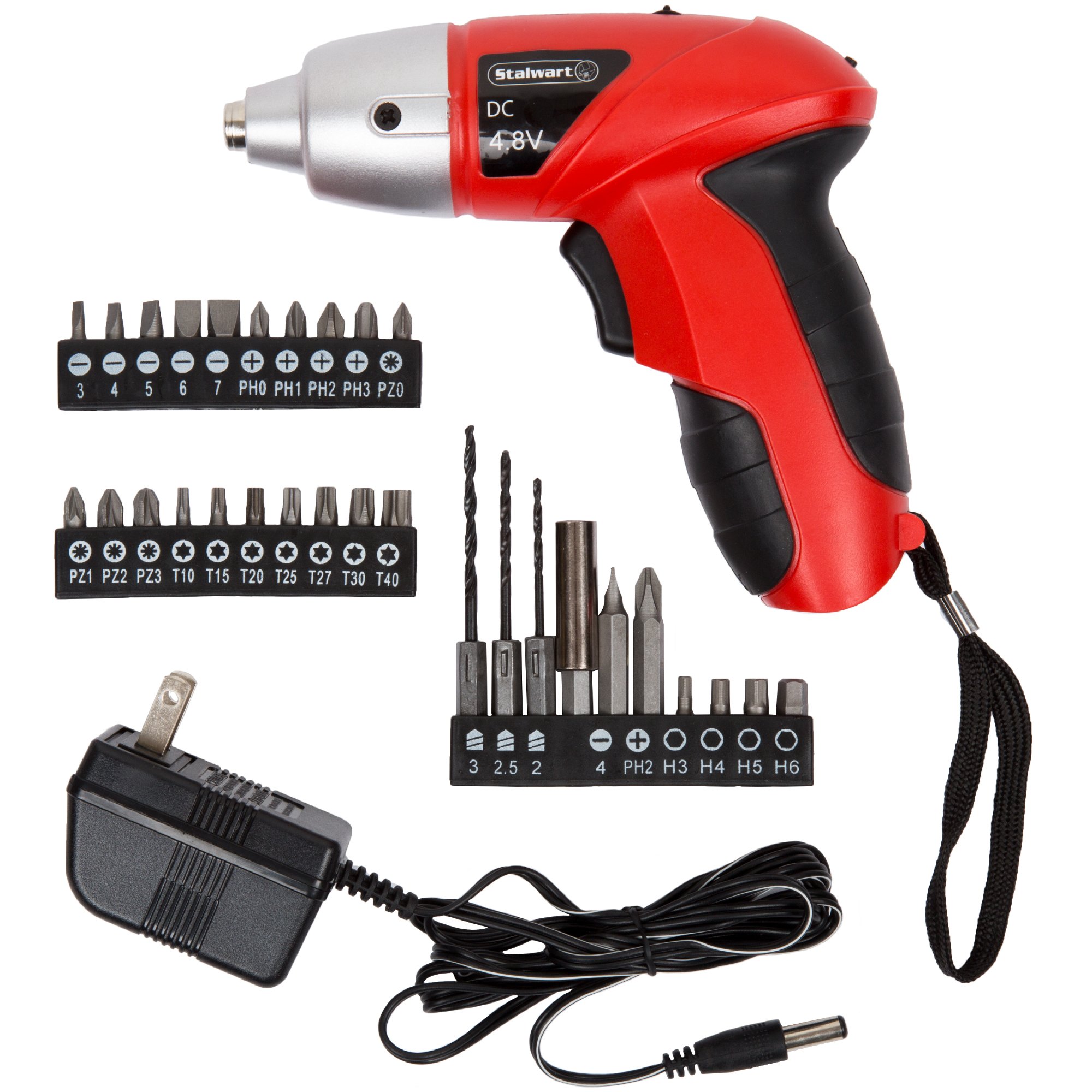 Photo 1 of 25-Piece Electric Screwdriver Set - Cordless Drill with LED Work Light, Automatic Spindle Lock, and Screw Driver Bits by Stalwart (Red)