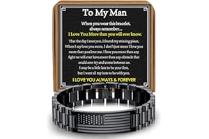 VULETO Bracelet Gifts for Men Husband Boyfriend Son Brother, Stainless Steel American Flag Watch Link Bracelet Unique Christmas Stocking Stuffers Military Jewelry Gifts for My Man Him Male