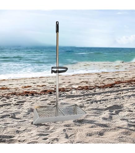 Râteau Anti-puces En Acier Inoxydable, Poignée Amovible De 119 Cm De Long Tamis Pliable A Dents De Requin Pour La Plage Attrape Crabes Avec Seau Pliable
